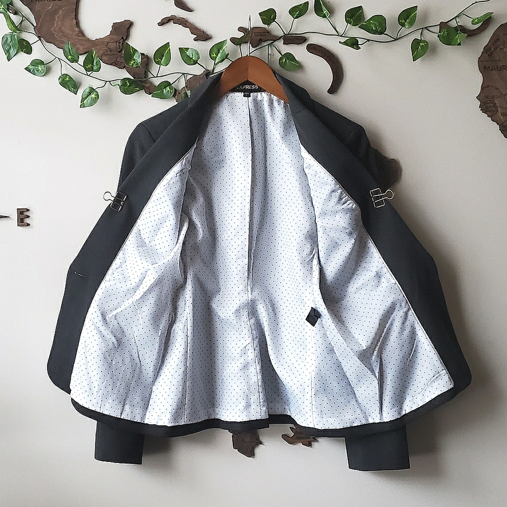 NWOT🔥EXPRESS Charcoal One-Button Notched Blazer - Picture 10 of 12